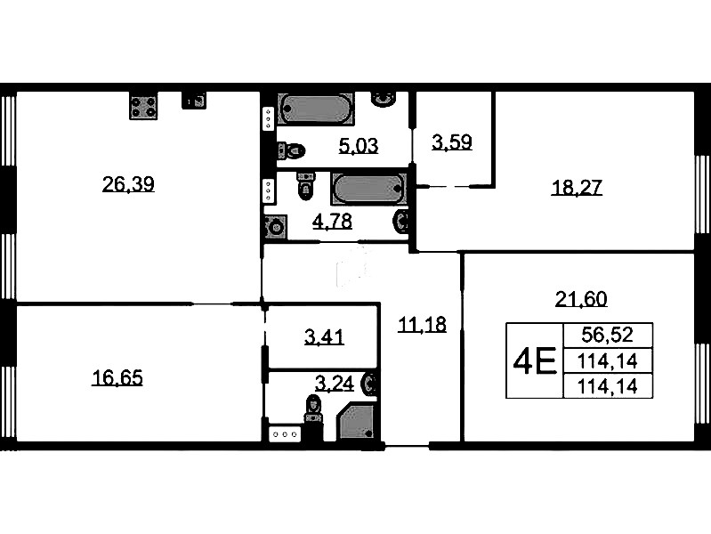 3-комнатная квартира 114.14 м², 8/9 эт., ЖК «Бакунина 33»